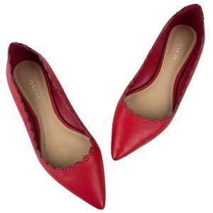 Coach Jill Ballet Flats Red Scalloped Studded Leather Pointed Toe Womens Size 6B